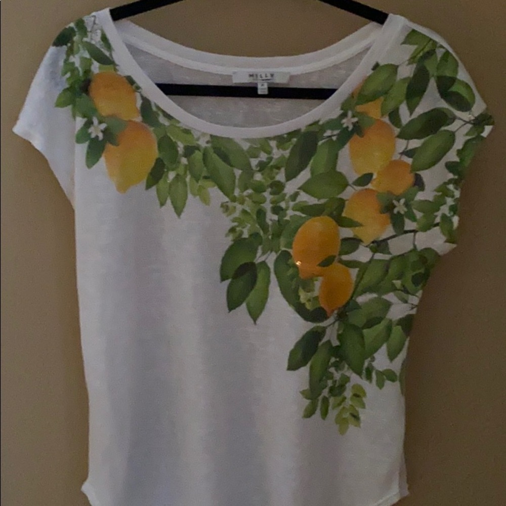 Lemon and sequins white short sleeve top